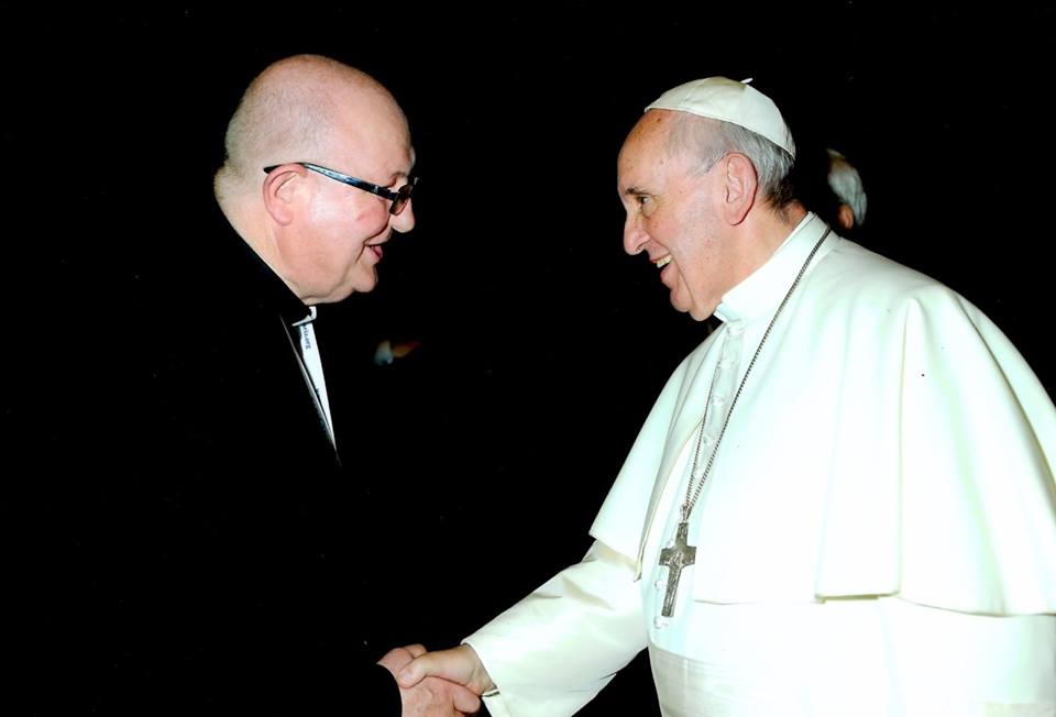 Father Michael Ross SDB meets Pope Francis during the Sixth World Congress of the Worldwide Family of Radio Maria in October 2015